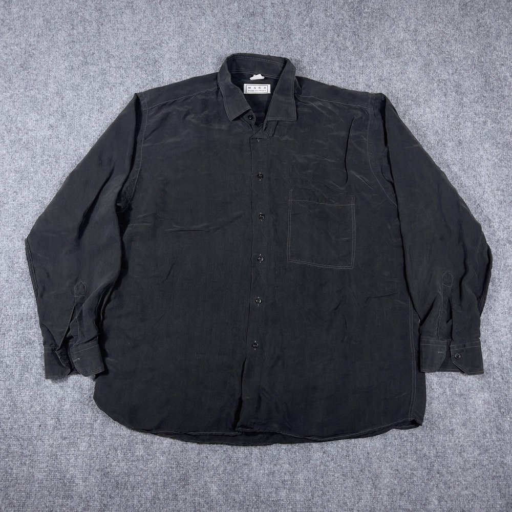 Maga Made In Italy Button Down Shirt Mens XL Black Long Sleeve Pocket